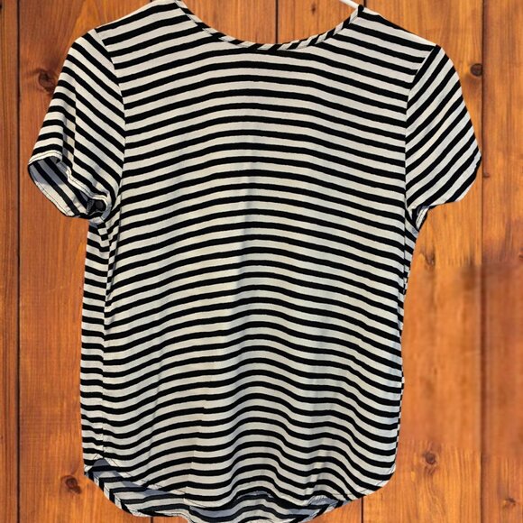 H&M Black White Stripe T-Shirt Fitted Short Sleeve Basic Tee - Small - Picture 2 of 5